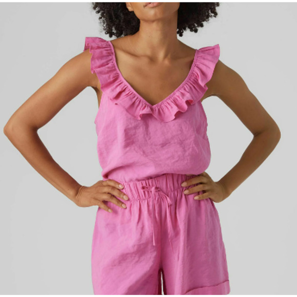New ~ VERO MODA ~ Queeny Sleeveless Frill Top Size M MODAL TENCEL - Picture 2 of 7